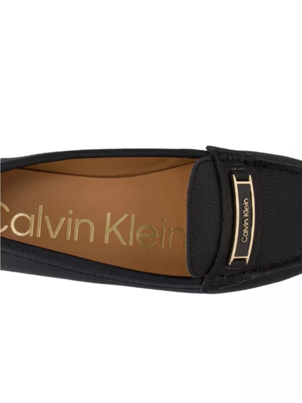 Calvin Klein Black Leather Slip-On Loafers with Gold Accent